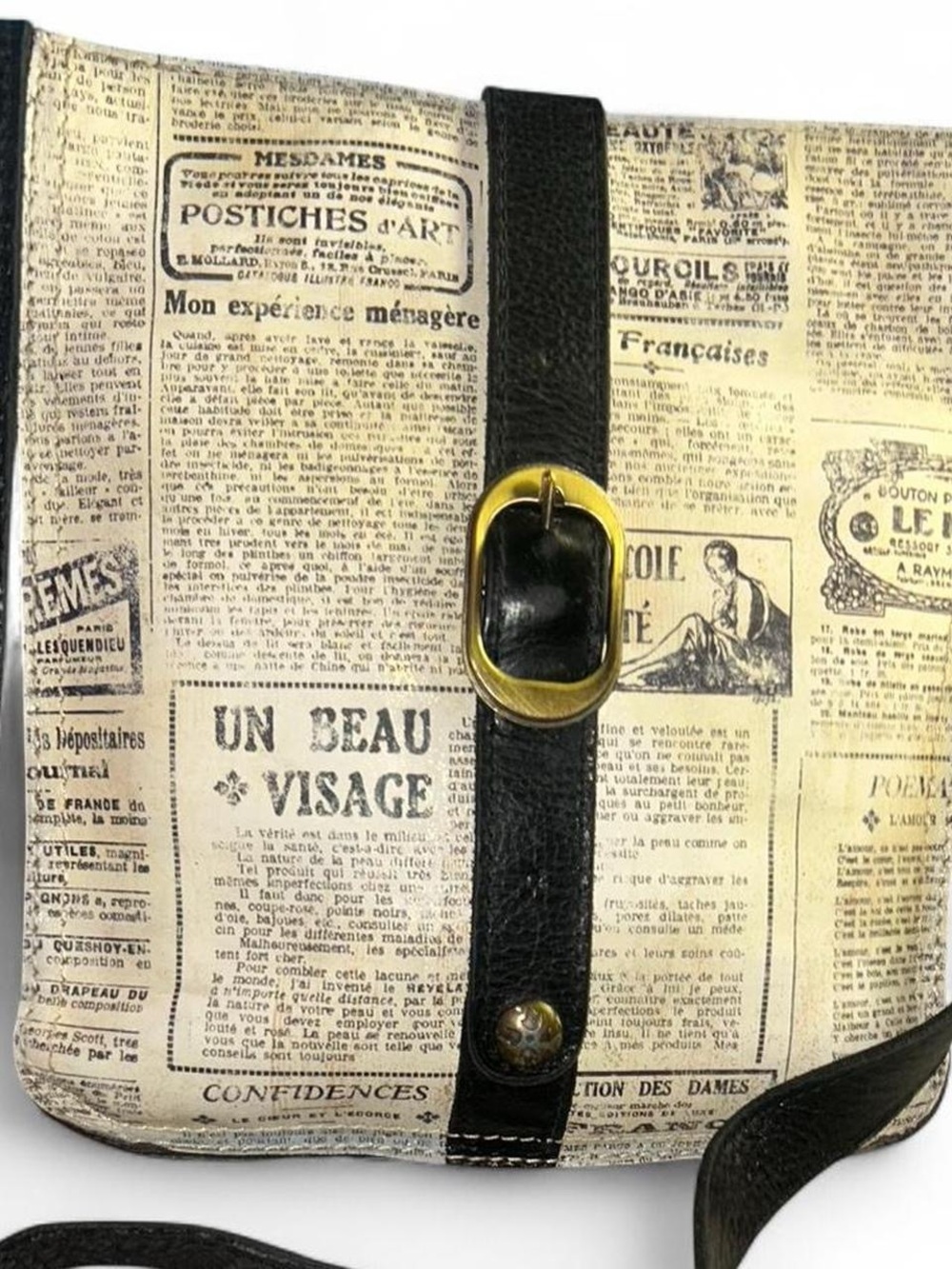 Patricia Nash Vintage French Newspaper Print Leather Crossbody Bag - Picture 2 of 7